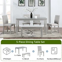 Streamdale Rectangular Dining Table w/ Bench for Small Spaces (Silver Grey)