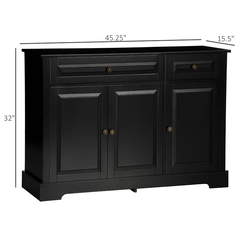Black Sideboard Buffet Cabinet with Drawers and Adjustable Shelves