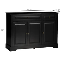 Black Sideboard Buffet Cabinet with Drawers and Adjustable Shelves