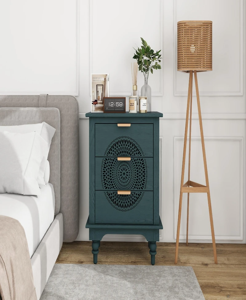Simplie Fun 3-Drawer Carved Dresser Chest with Metal Handles
