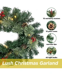 Cowin Christmas Garland with 40 Light and Pine Cones Berry Clusters 6ft