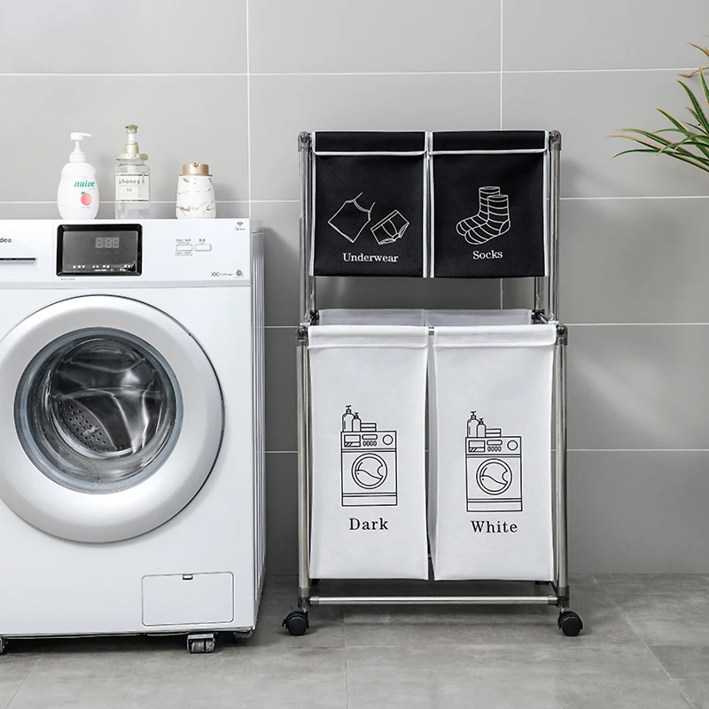 Streamdale 2-Tier Laundry Basket with 4 Removable Bags, Easy Move