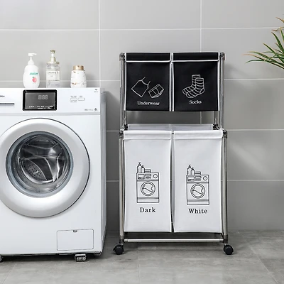 Streamdale 2-Tier Laundry Basket with 4 Removable Bags, Easy Move