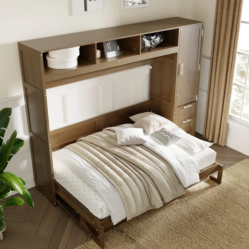 Streamdale Furniture Antique Grey Murphy Bed with Wardrobe and Storage