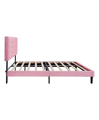 Streamdale Furniture Modern Tufted Linen Platform Bed Frame with Slat Support, Pink