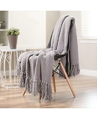 Chanasya Premium Textured Knit Throw Blanket with Tassels - Soft, Cozy Blanket for Couch, Bed, Living Room - 60" x 70” - Orange
