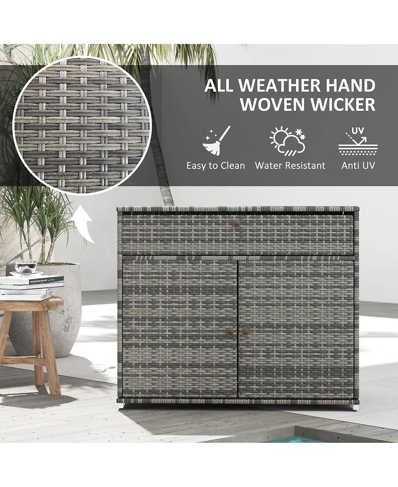 Rattan Wicker Freestanding Cabinet: Pool Toy & Towel Storage