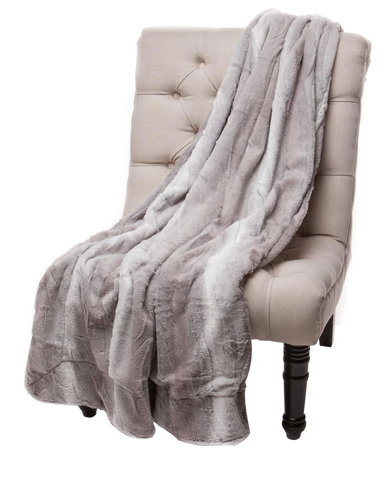 Chanasya Premium Faux Fur Ombre Throw Blanket - Super Soft, Lightweight Minky with Fuzzy Sherpa Side 50" x 65” Gray