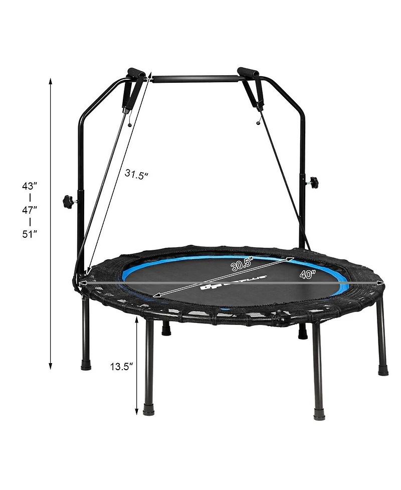 40 Inch Foldable Fitness Rebounder with Resistance Bands Adjustable Home