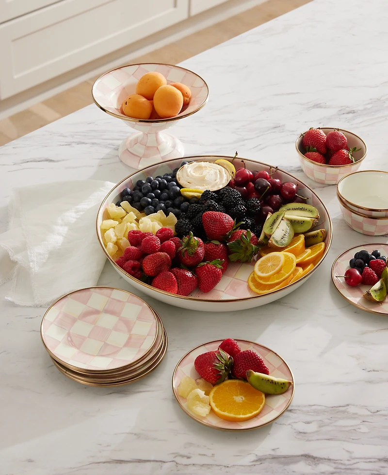MacKenzie-Childs Rosy Check Appetizer Plates, Set of 4