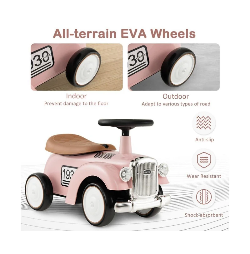 Kids Sit to Stand Vehicle with Working Steering Wheel and Under Seat Storage-White
