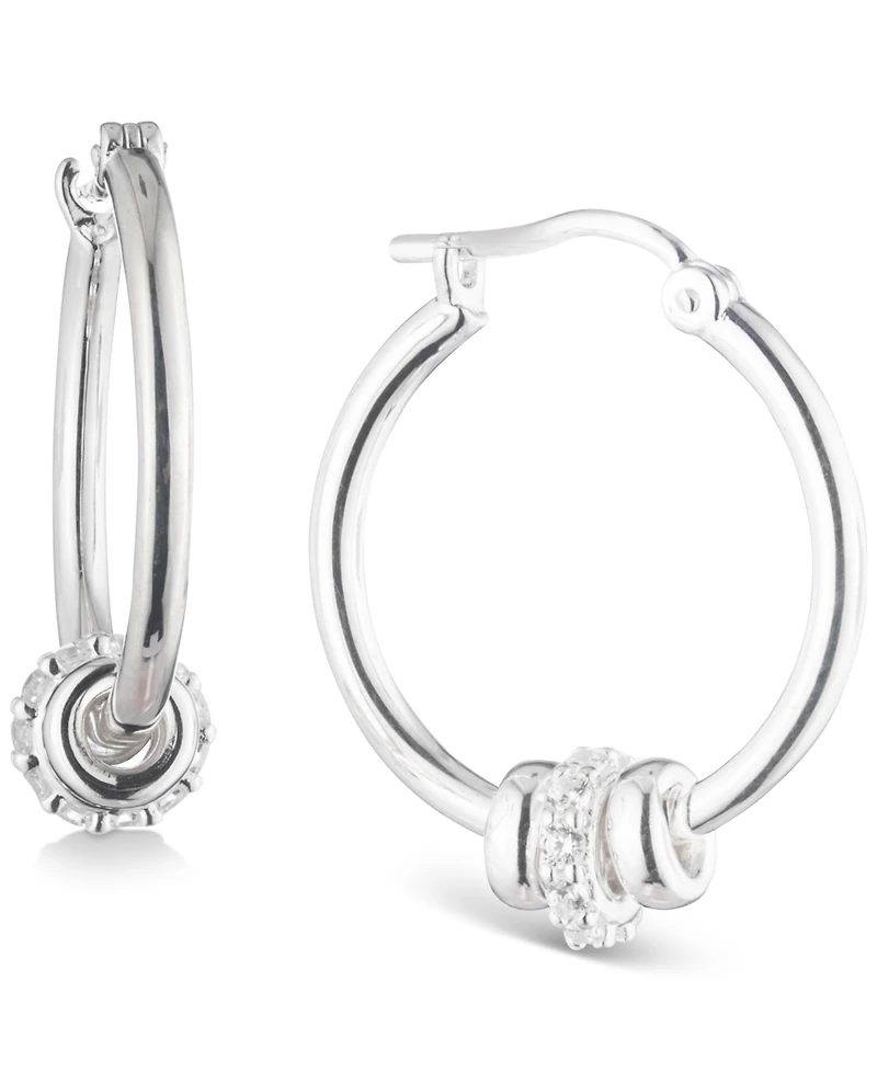 Lauren Ralph Lauren Sterling Silver Small Pave Rondelle Bead Hoop Earrings, 0.56"