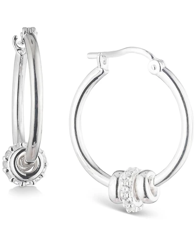 Lauren Ralph Lauren Sterling Silver Small Pave Rondelle Bead Hoop Earrings, 0.56"