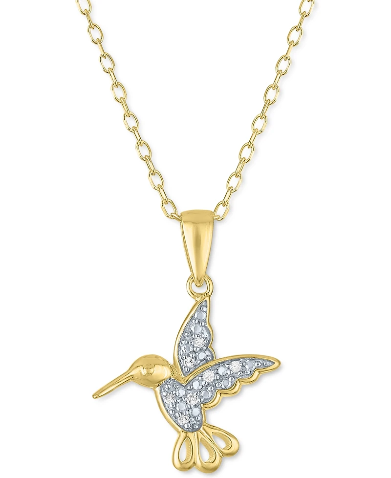 Diamond Accent Hummingbird Pendant Necklace in 14k Gold-Plated Sterling Silver, 16" + 2" extender