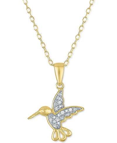 Diamond Accent Hummingbird Pendant Necklace in 14k Gold-Plated Sterling Silver, 16" + 2" extender