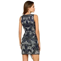 Lara Women's V-Neck Beaded Mini Dress with Closed Back and Fringes