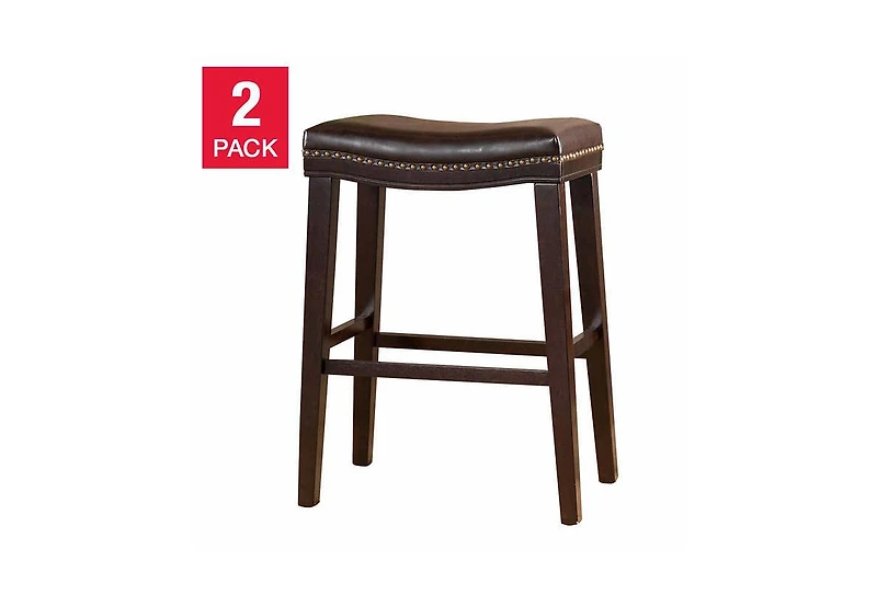Streamdale 26" Saddle Counter Stool with Nailhead Trim (Set of 2), Dark Brown