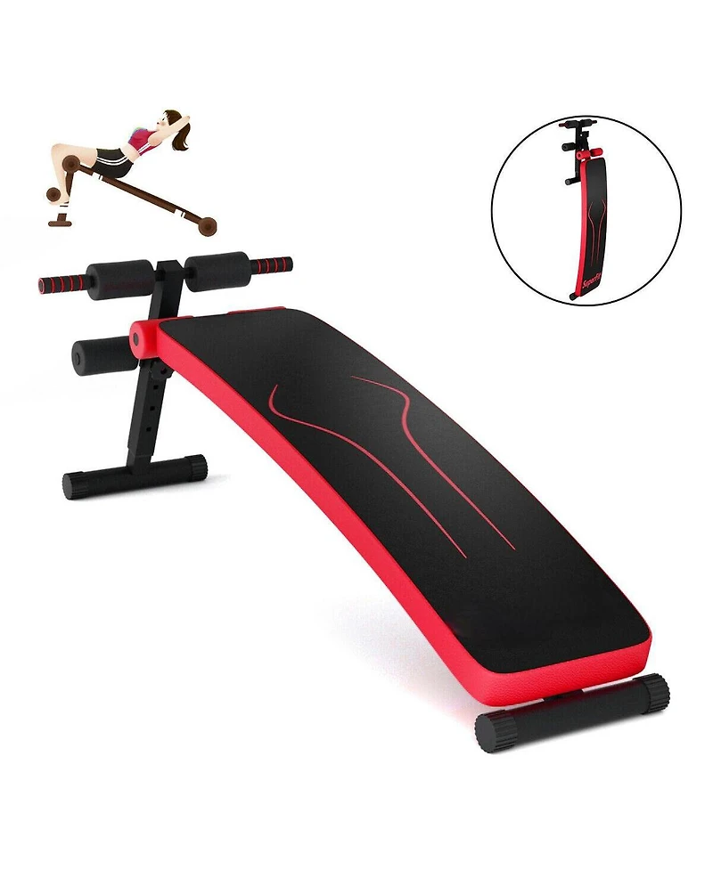 Vebreda Folding Weight Bench Adjustable Sit-up Board Workout Slant Bench-Red