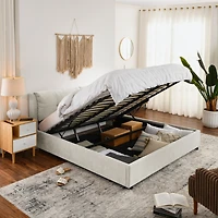 Streamdale King Size Upholstered Platform Bed with Headboard and Hydraulic Lift