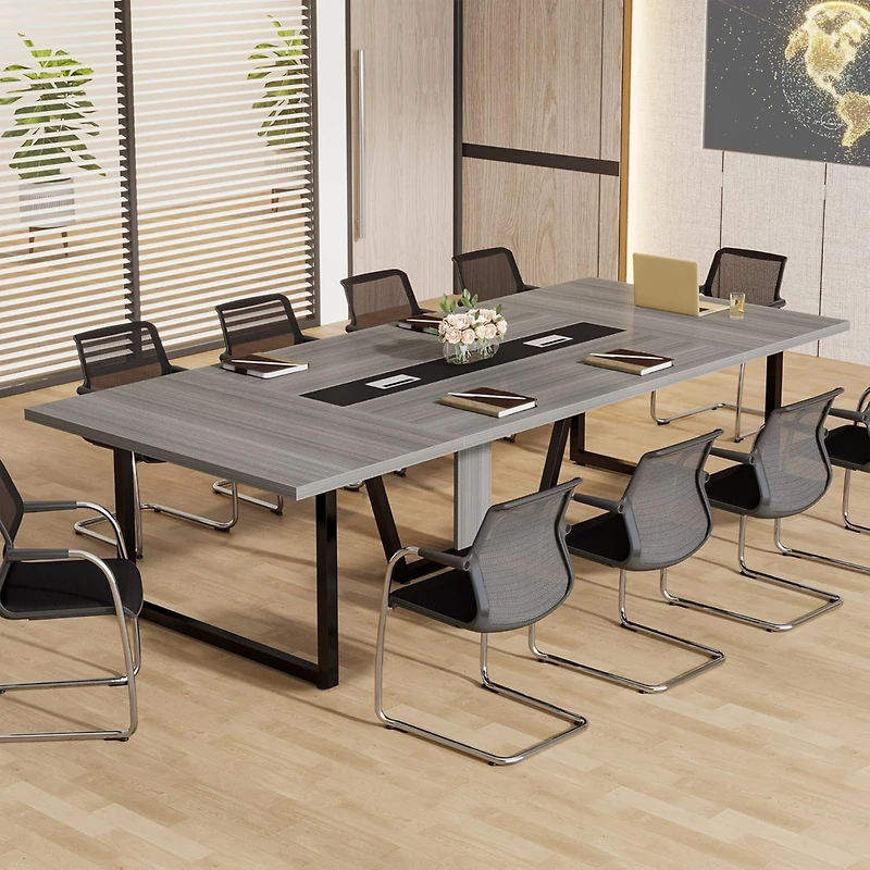 Tribesigns 94.5-Inch Conference Table for 10 People, Industrial 8 Ft Meeting Table with Two Grommets, Rectangular Podcast Training Table
