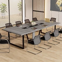 Tribesigns 94.5-Inch Conference Table for 10 People, Industrial 8 Ft Meeting Table with Two Grommets, Rectangular Podcast Training Table