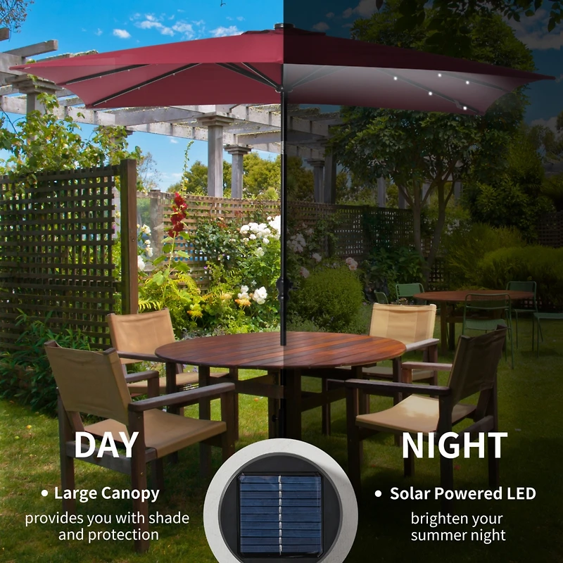 9ft Solar Led Patio Umbrella with Tilt & Crank