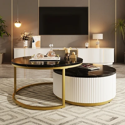 Streamdale Round Fluted Nesting Coffee Table with Drawer