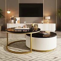 Streamdale Round Fluted Nesting Coffee Table with Drawer