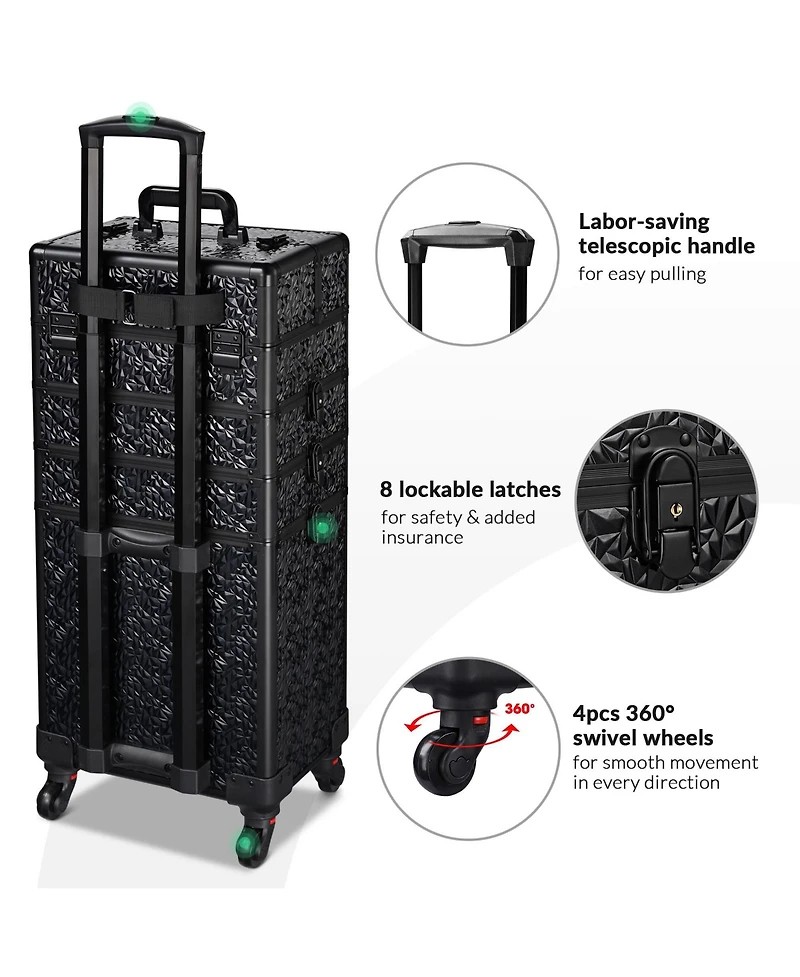 Byootique 4in1 Rolling Makeup Train Case Cosmetic Organizer Wheel Mermaid Black