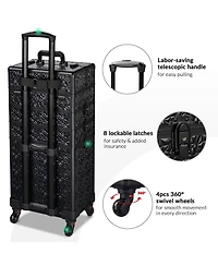 Byootique 4in1 Rolling Makeup Train Case Cosmetic Organizer Wheel Mermaid Black