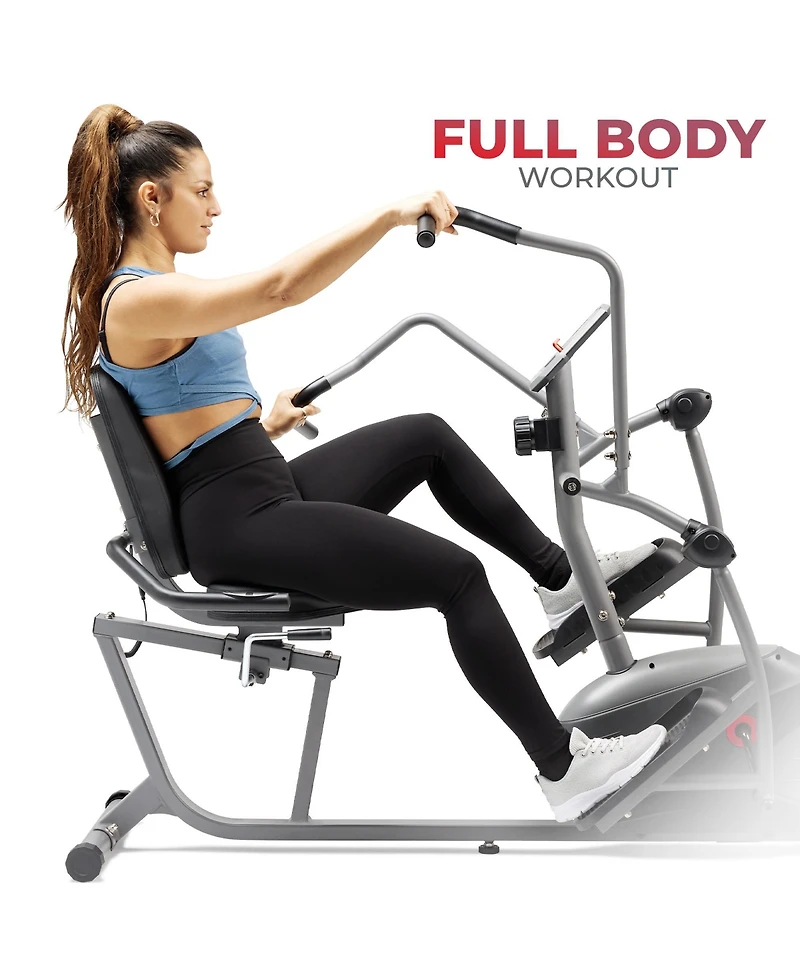 Sunny Health & Fitness Performance Recumbent Cross Trainer & Elliptical Bike with Dual Motion Arm Exercisers, SunnyFit App Enhanced Bluetooth Connecti