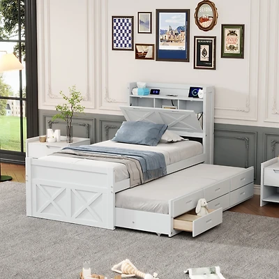 Streamdale Twin Bed with Storage Headboard and Trundle