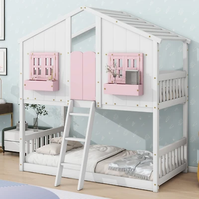 Streamdale Twin Loft House Bunk Bed with Roof and Accessories