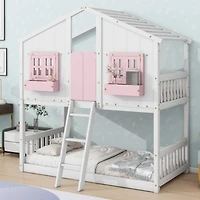 Streamdale Twin Loft House Bunk Bed with Roof and Accessories
