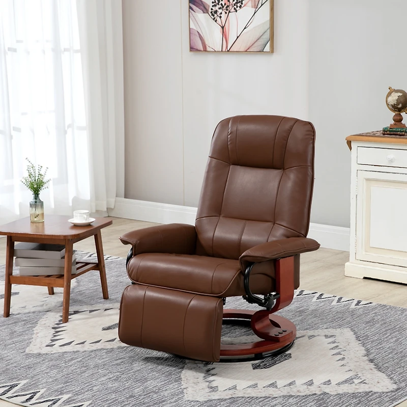 Manual Faux Leather Recliner with Footrest and Swivel Base