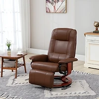 Manual Faux Leather Recliner with Footrest and Swivel Base