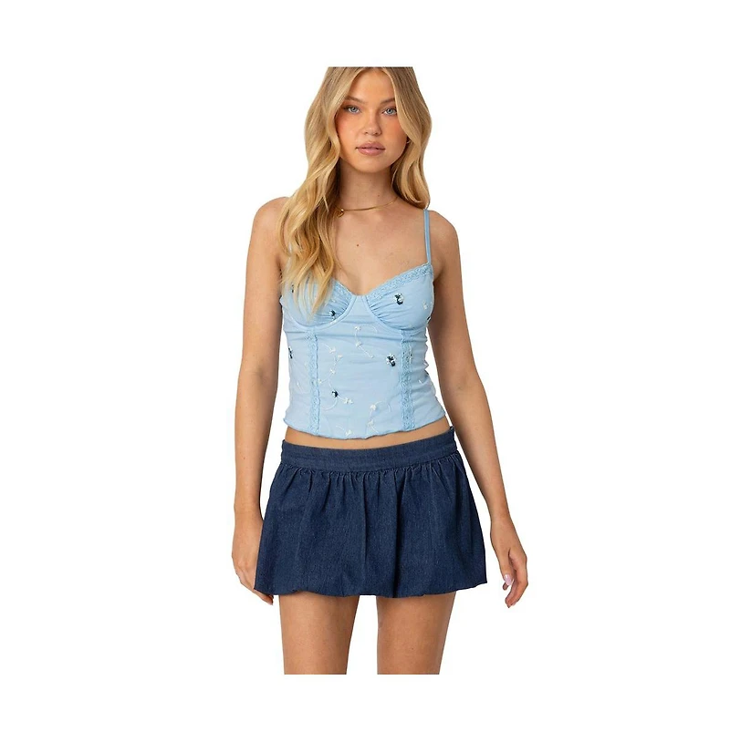 Edikted Womens Victoria Embroidered Mesh Bra Top