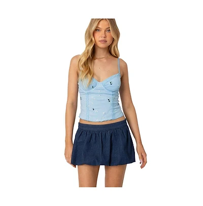 Edikted Womens Victoria Embroidered Mesh Bra Top