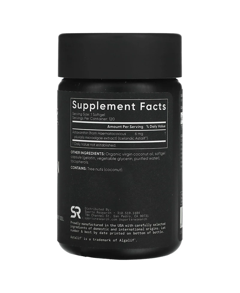 Sports Research Astaxanthin with Coconut Oil, 6 mg, Dietary Supplement, 120 Softgels