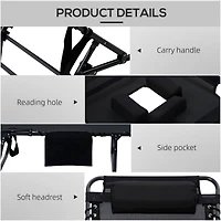 Folding Chaise Lounge with Adjustable Back, Reading Hole, Pocket & Headrest