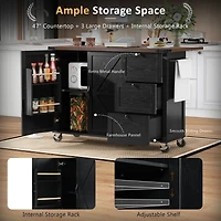 Streamdale Black Farmhouse Kitchen Island w/ Storage, Drop Leaf, Outlet