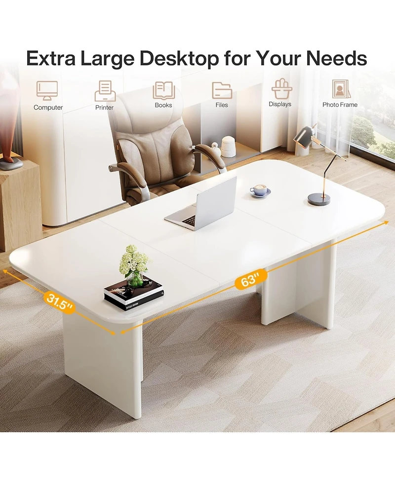 Tribesigns 62.99" Large Desk, Modern Home Office Computer Desk for 1-2 Person, Minimalist Double Pc Writing Table Study Executive