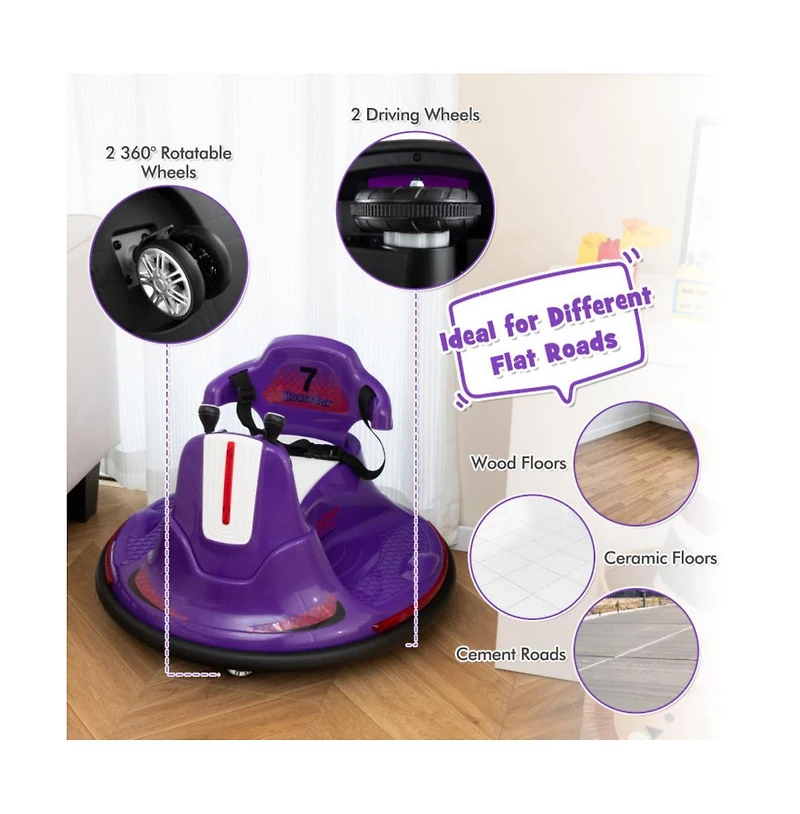 Vebreda 6V Bumper Car for Kids Toddlers Electric Ride On Vehicle with 360° Spin-Red