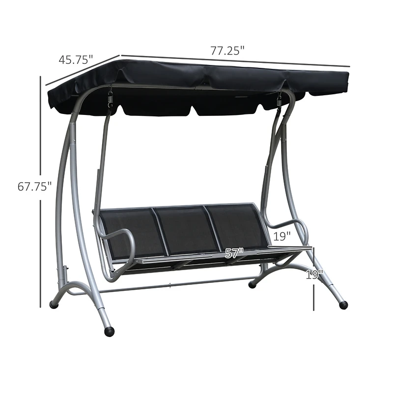 3-Seat Outdoor Canopy Swing with Adjustable Shade