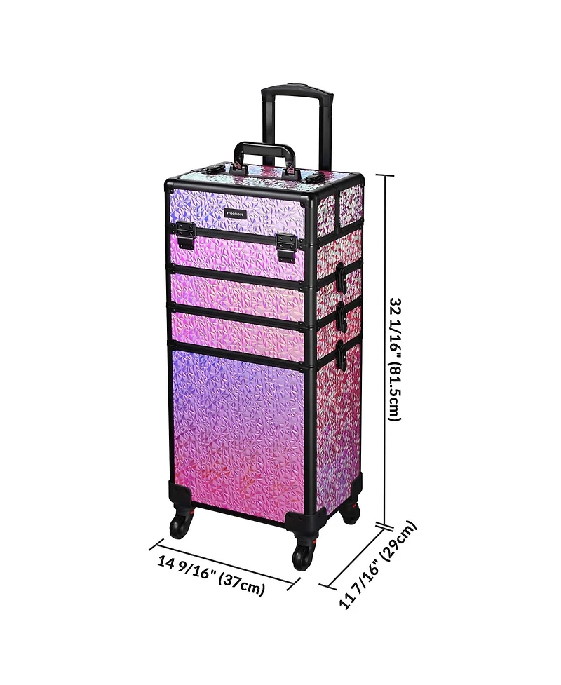 Byootique Mermaid Pink 4in1 Rolling Makeup Train Case Cosmetic Organizer Wheel