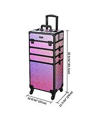 Byootique Mermaid Pink 4in1 Rolling Makeup Train Case Cosmetic Organizer Wheel
