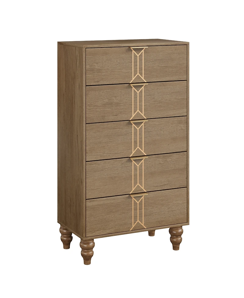 gaomon 5 Drawer Dresser with Deep Drawers for Bedroom, Modern Wooden Chest Dresser with Deep Drawers with Vintage Pattern Design, Oak and Gold_48.23"D