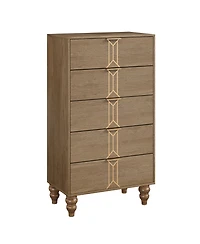 gaomon 5 Drawer Dresser with Deep Drawers for Bedroom, Modern Wooden Chest Dresser with Deep Drawers with Vintage Pattern Design, Oak and Gold_48.23"D