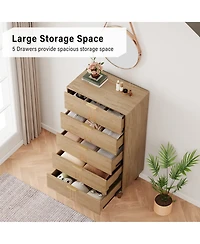 gaomon 5 Drawer Dresser with Deep Drawers for Bedroom, Modern Wooden Chest Dresser with Deep Drawers with Vintage Pattern Design, Oak and Gold_48.23"D