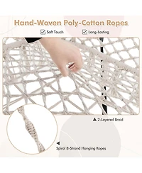 Swing Chair Hand-Woven Rope Hanging Chair with Thick Cushion & Folding Metal Frame